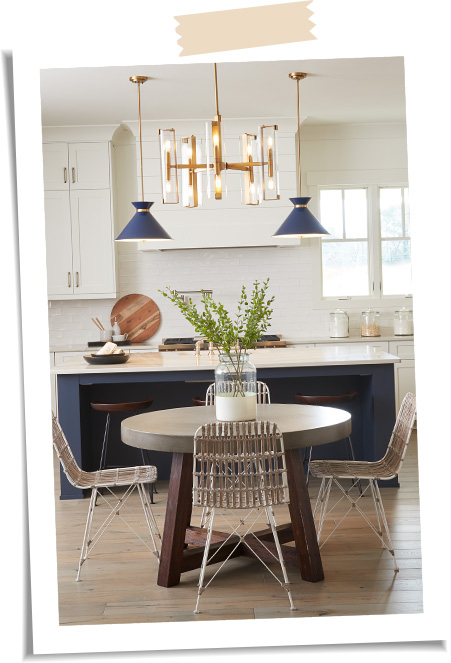 Trendy Blue & Brass Kitchen - A Walk Through a Designer Home - LightsOnline Blog