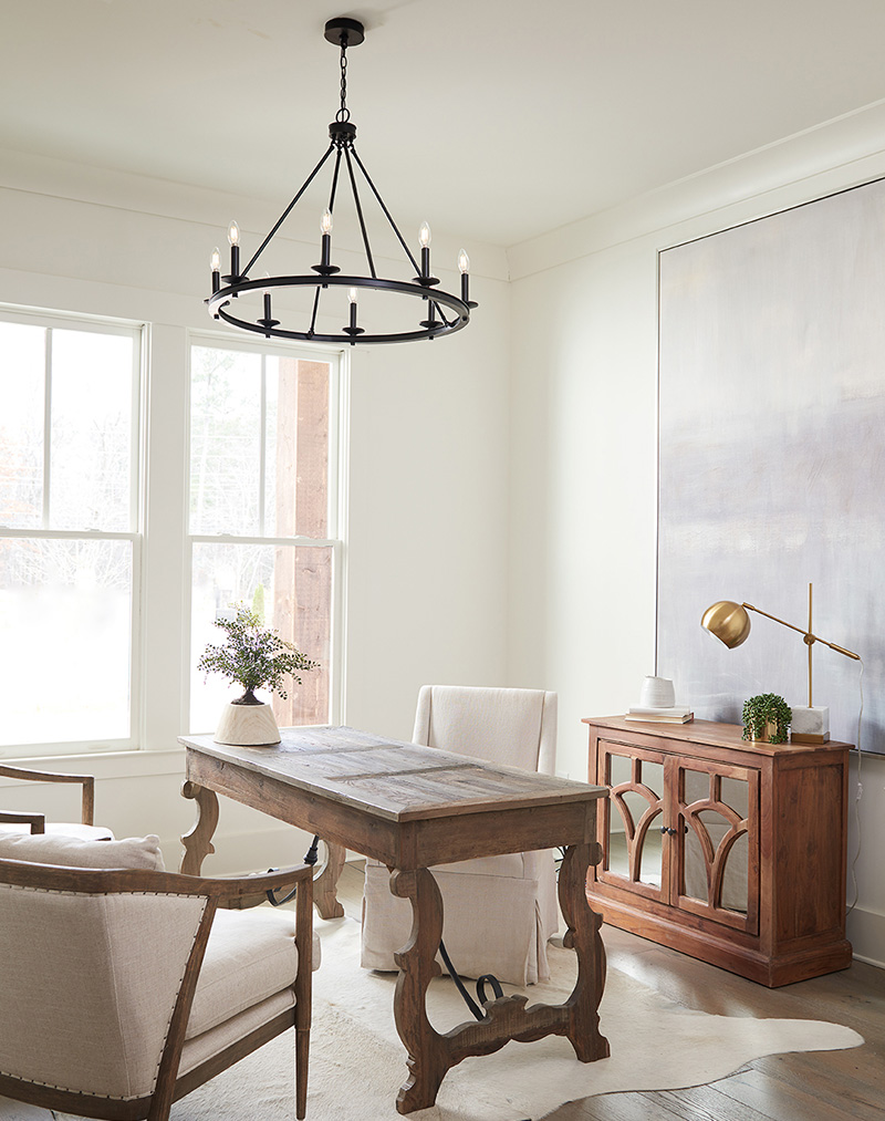 Bring a chandelier into your home office for great ambient light. - LightsOnline Blog