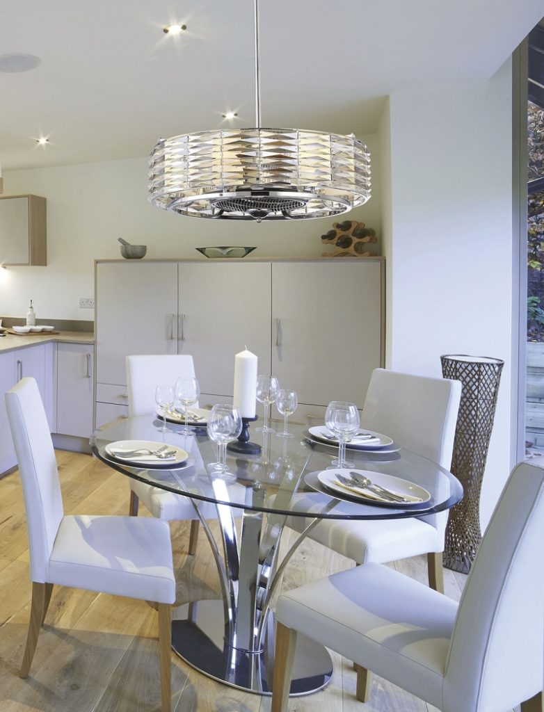 Use a chandelier with a fan - How to Make Ceiling Lights the Focus of the Room with LightsOnline - LightsOnline Blog
