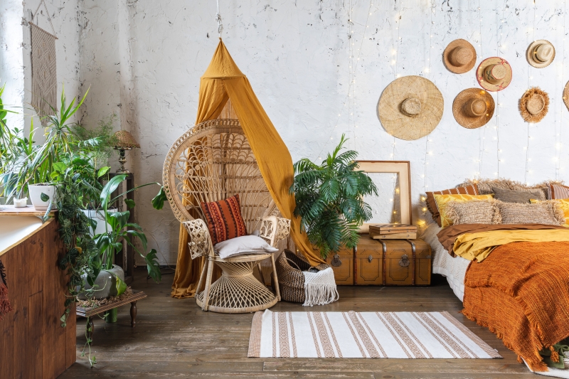 Bedroom Decor Trends - Boho style with wicker, rattan and more - LightsOnline Blog